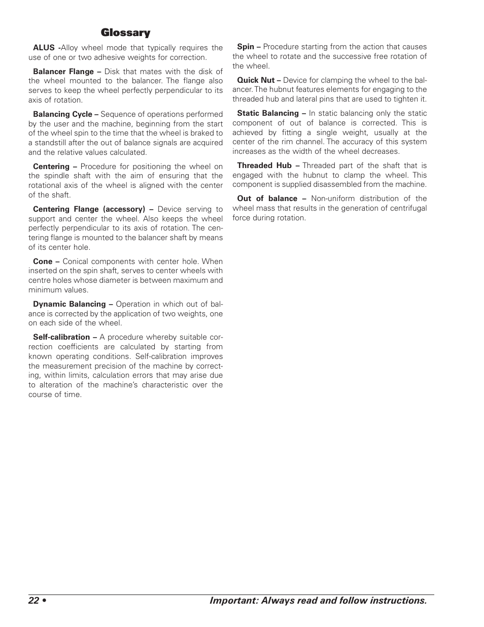 Glossary | COATS 1100 Series Balancer User Manual | Page 26 / 28