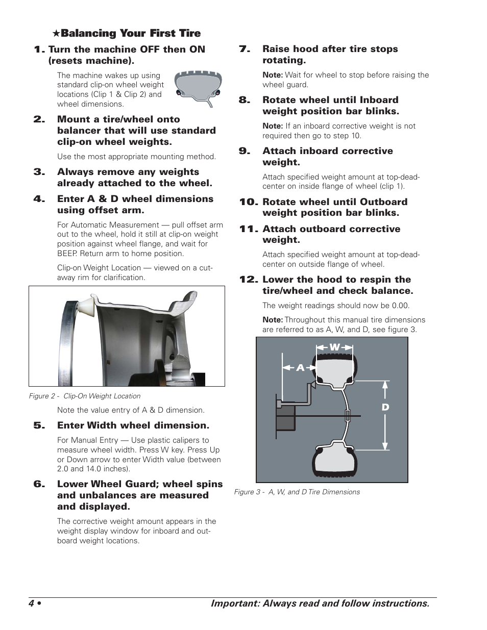 Balancing your first tire | COATS 1100 Series Balancer User Manual | Page 8 / 28