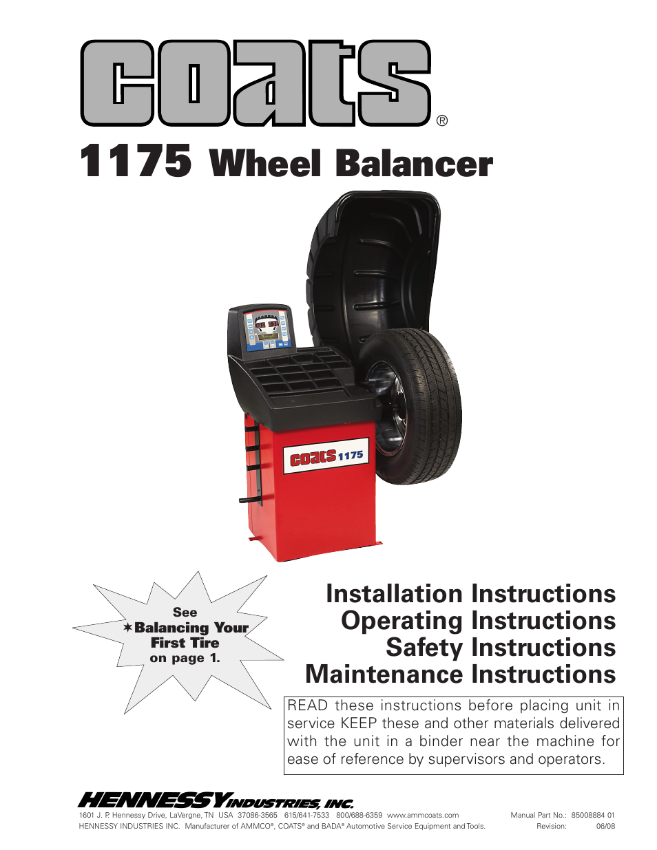 COATS 1175 Series Balancer User Manual | 24 pages