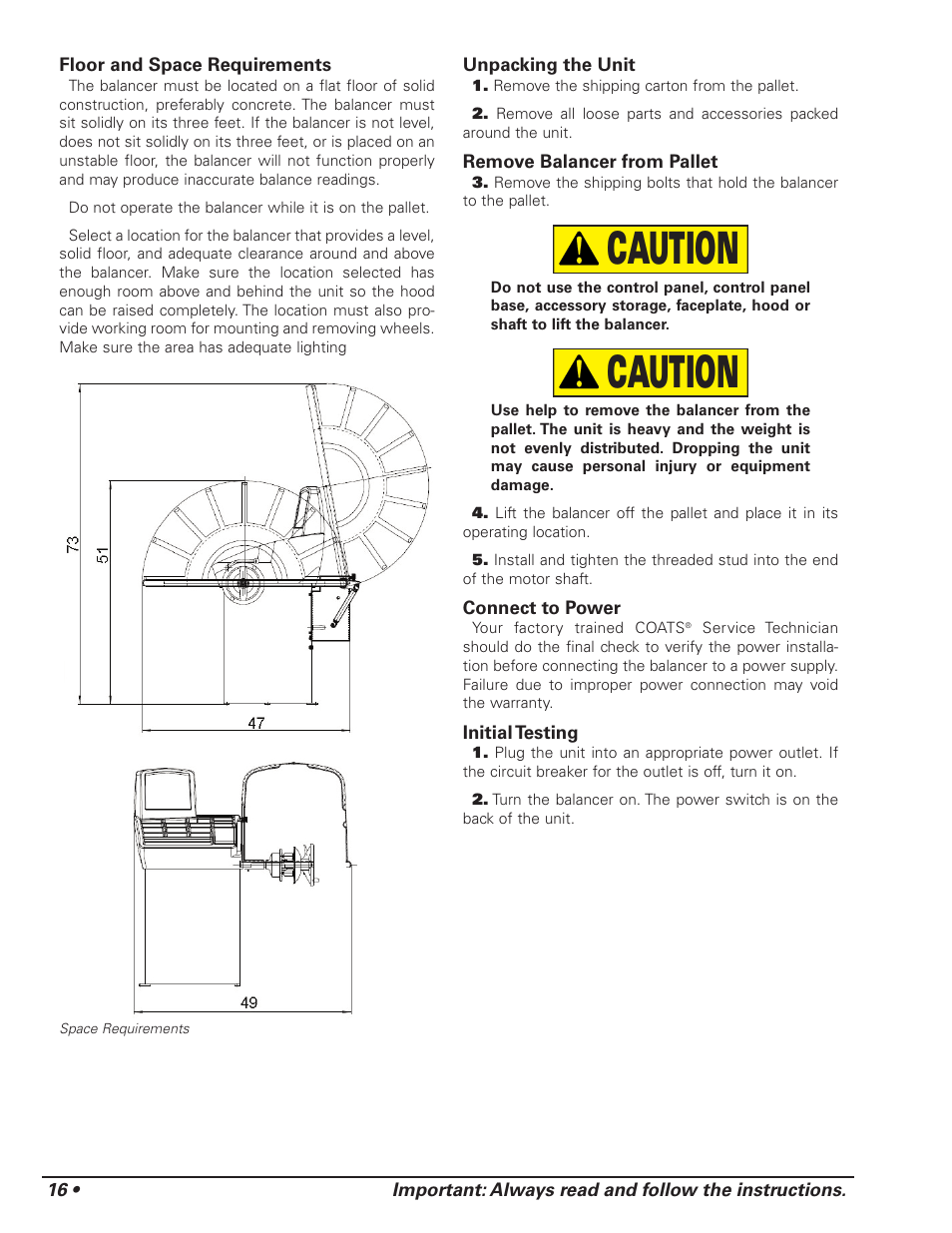 Caution | COATS 1175 Series Balancer User Manual | Page 22 / 24
