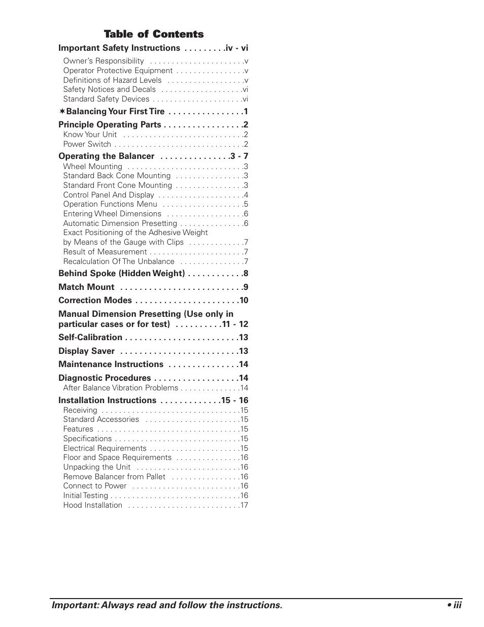 COATS 1175 Series Balancer User Manual | Page 3 / 24