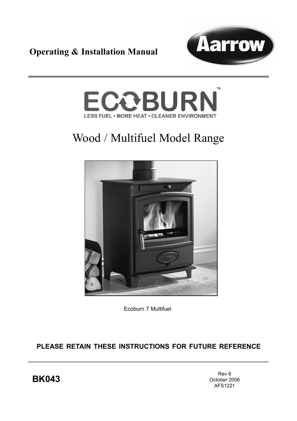 Aarrow Fires EcoBurn BK043 User Manual | 36 pages