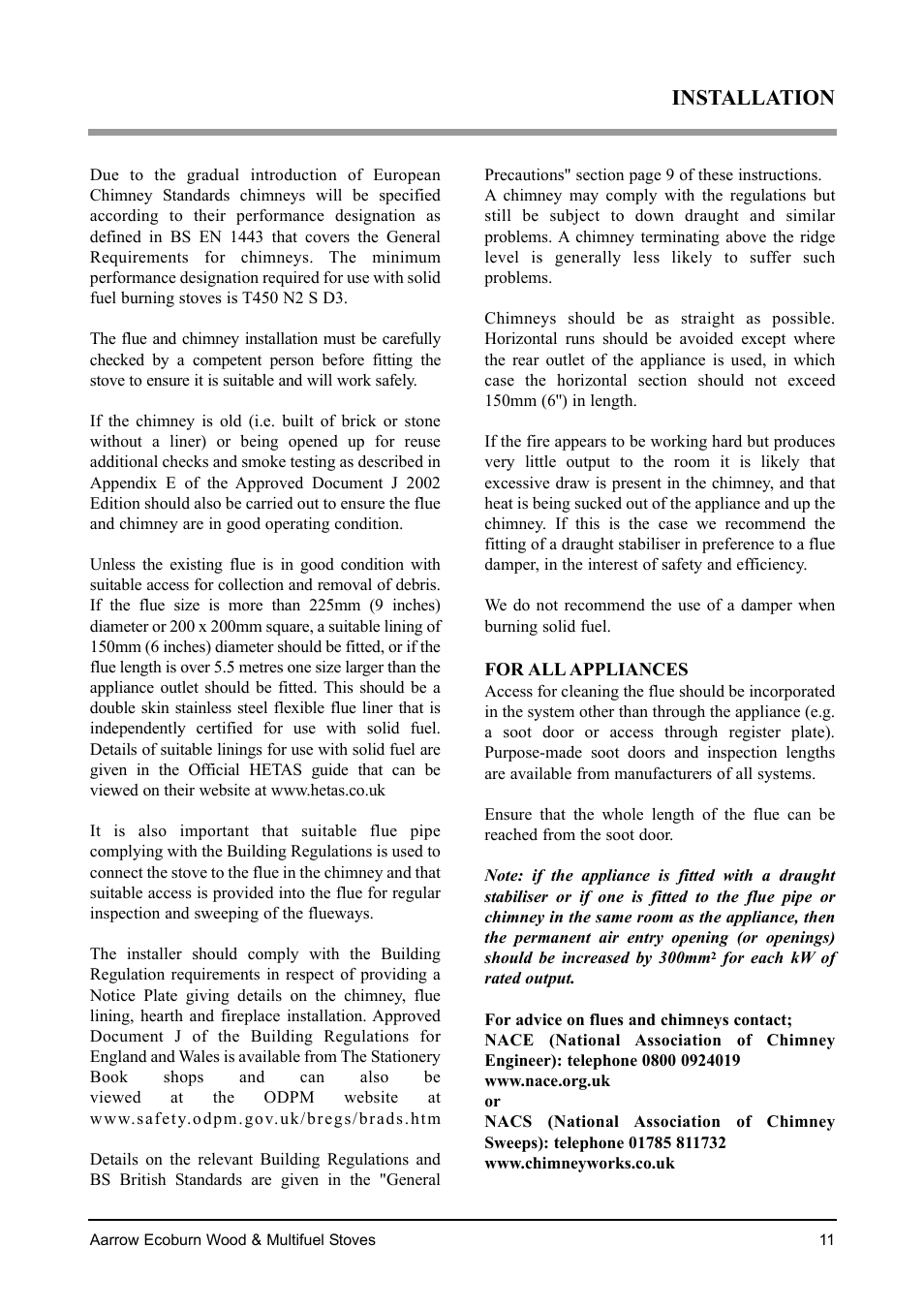 Installation | Aarrow Fires EcoBurn BK043 User Manual | Page 11 / 36
