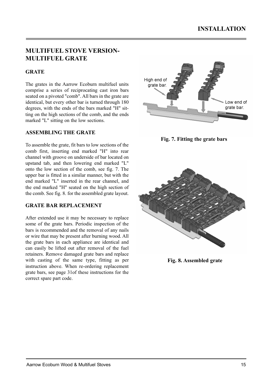 Multifuel stove version- multifuel grate, Installation | Aarrow Fires EcoBurn BK043 User Manual | Page 15 / 36