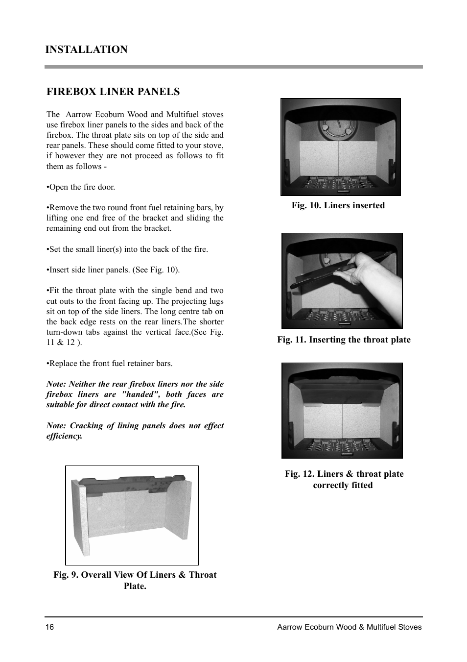 Installation firebox liner panels | Aarrow Fires EcoBurn BK043 User Manual | Page 16 / 36