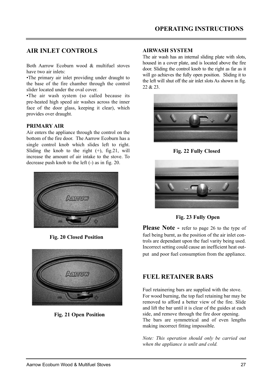 Aarrow Fires EcoBurn BK043 User Manual | Page 27 / 36