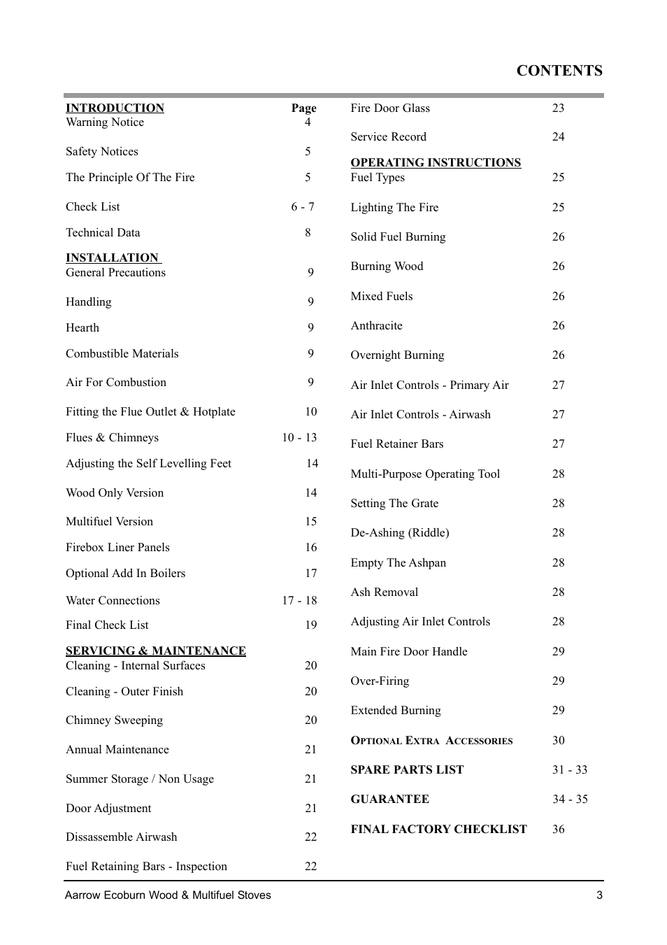 Aarrow Fires EcoBurn BK043 User Manual | Page 3 / 36
