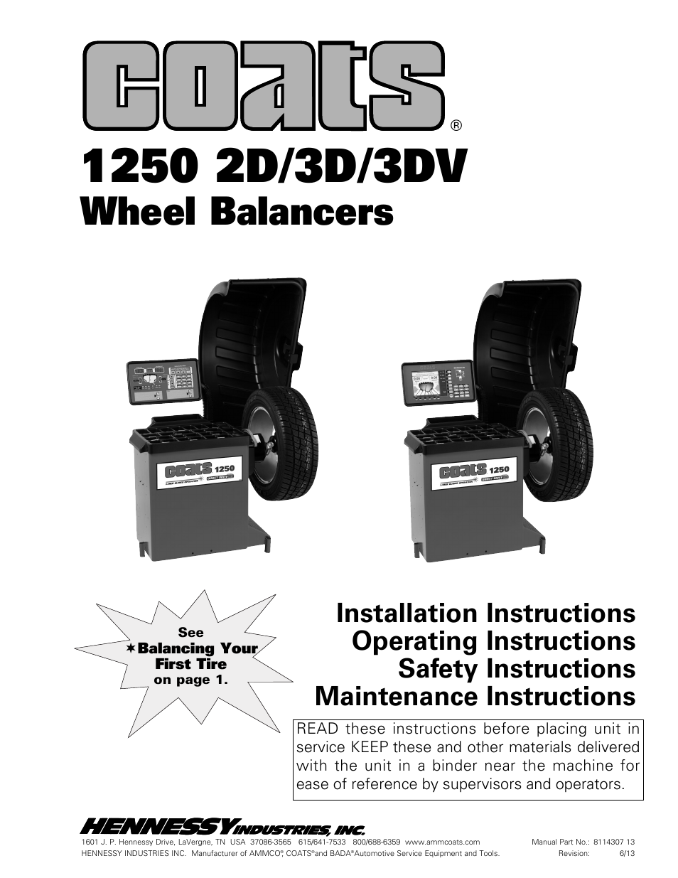COATS 1250 Series Balancer User Manual | 28 pages