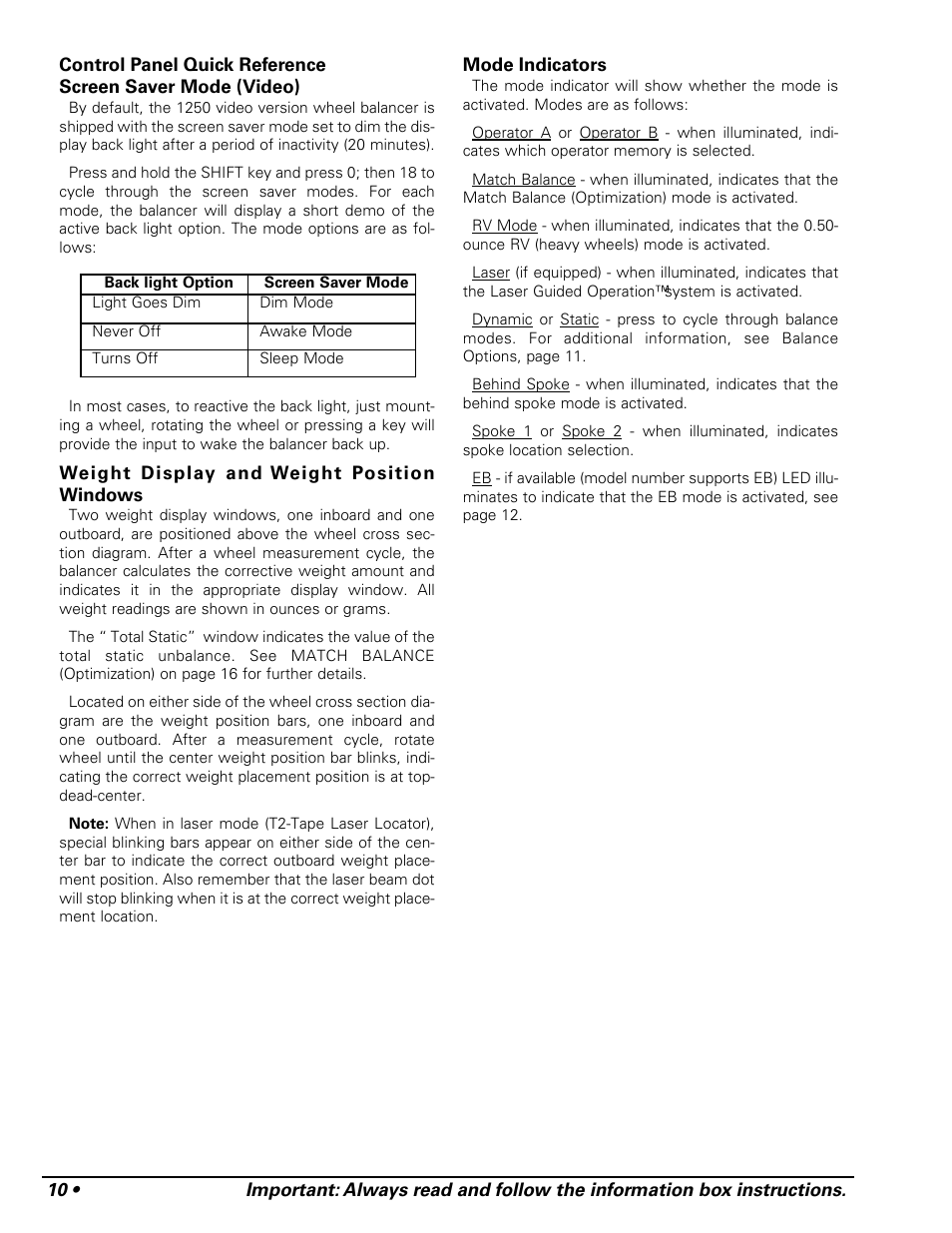 COATS 1250 Series Balancer User Manual | Page 16 / 28