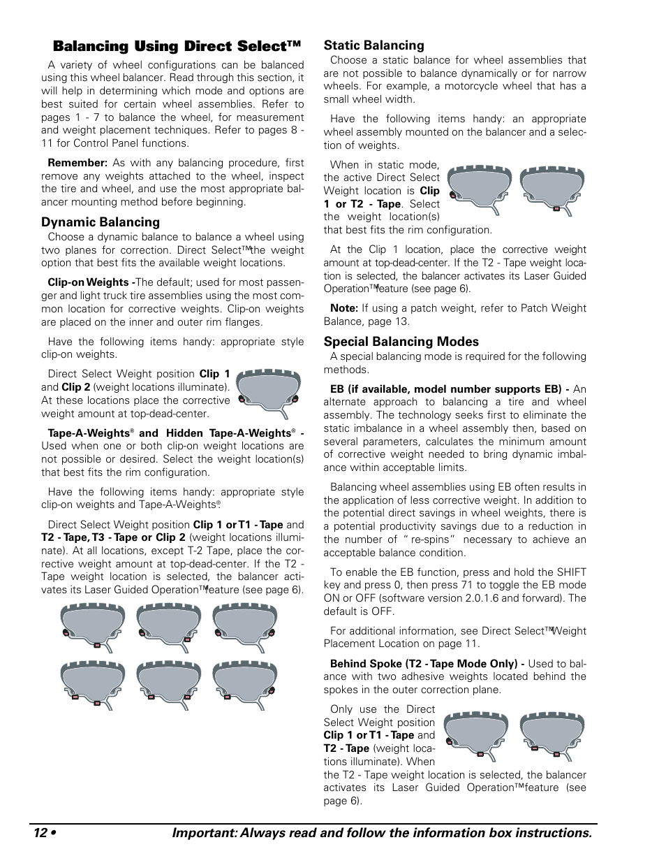 Balancing using direct select | COATS 1250 Series Balancer User Manual | Page 18 / 28