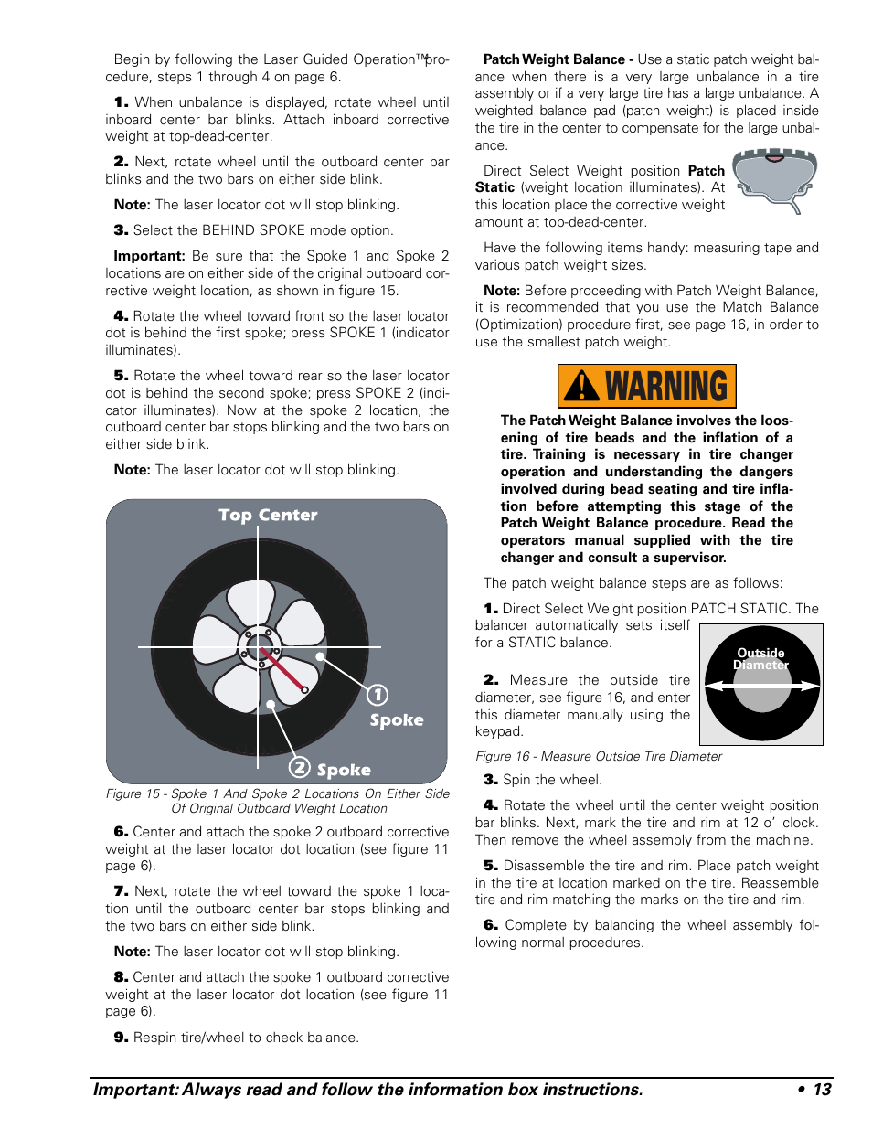 Warning | COATS 1250 Series Balancer User Manual | Page 19 / 28