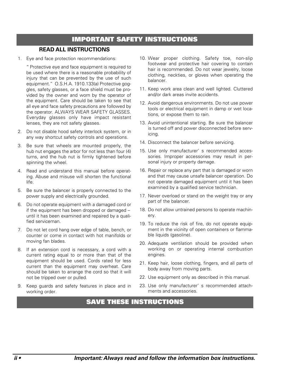 COATS 1250 Series Balancer User Manual | Page 2 / 28