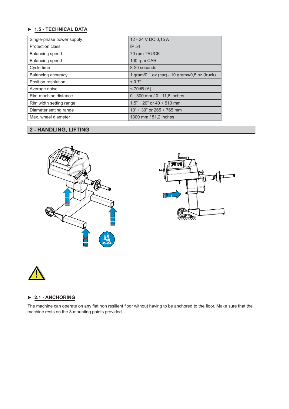 2 - handling, lifting | COATS 6275HS Truck Wheel Balancer User Manual | Page 5 / 18