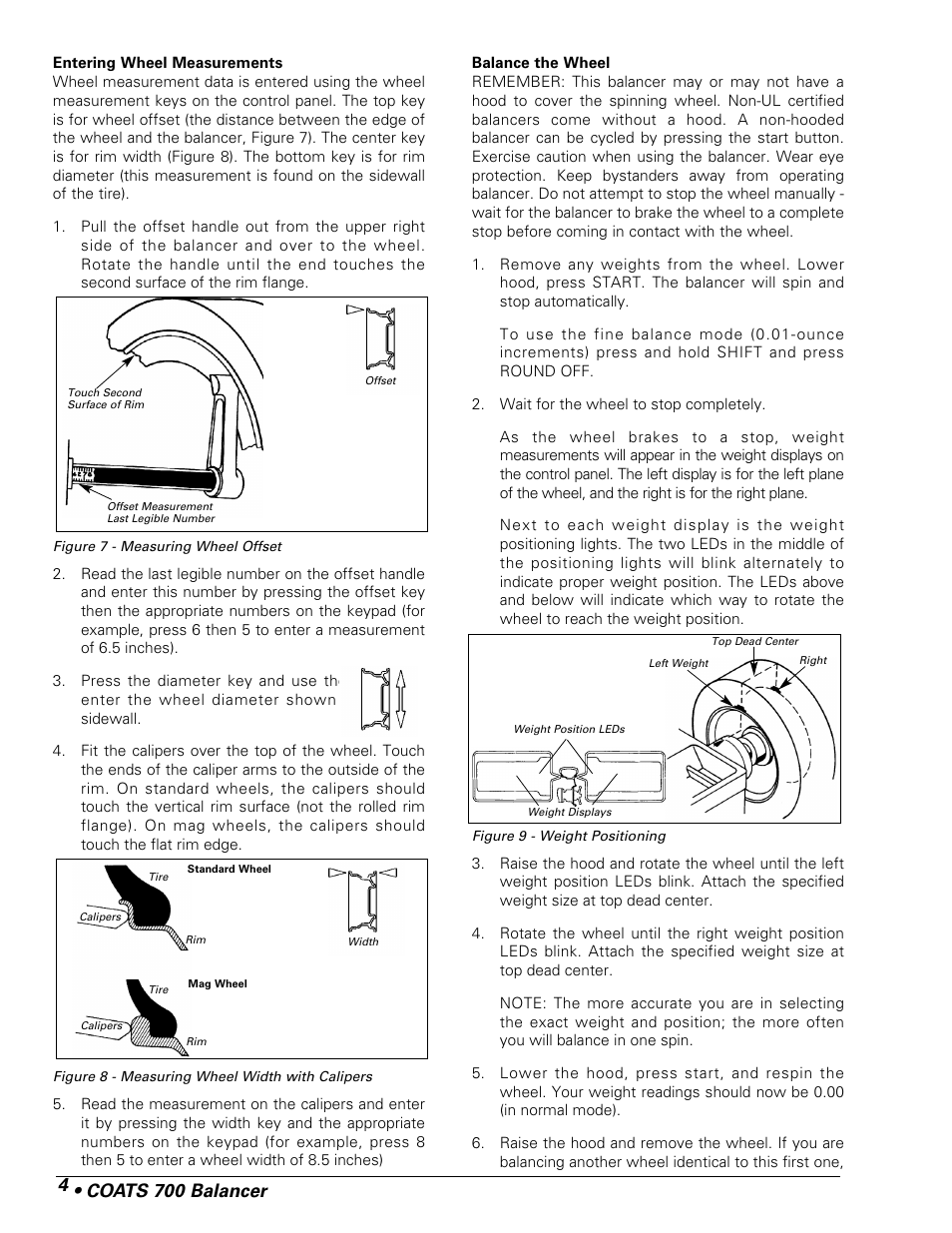 4 • coats 700 balancer | COATS 700 Solid State Wheel Balancer User Manual | Page 10 / 16