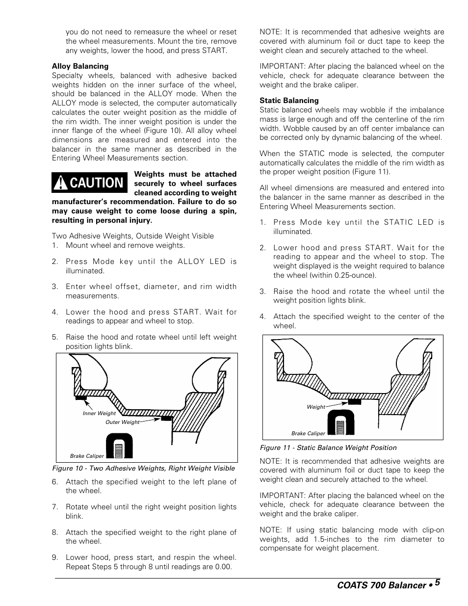 Caution, Coats 700 balancer • 5 | COATS 700 Solid State Wheel Balancer User Manual | Page 11 / 16