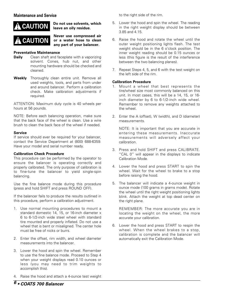 Caution | COATS 700 Solid State Wheel Balancer User Manual | Page 12 / 16