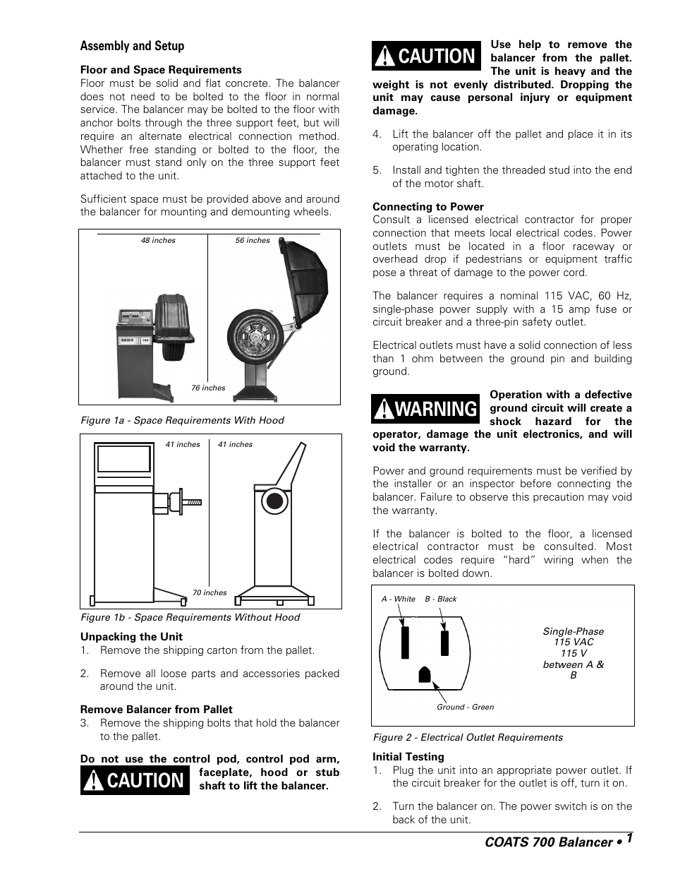 Warning caution caution, Coats 700 balancer • 1 | COATS 700 Solid State Wheel Balancer User Manual | Page 7 / 16