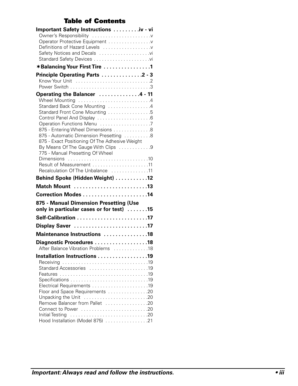 COATS 875 Series Balancer User Manual | Page 3 / 28