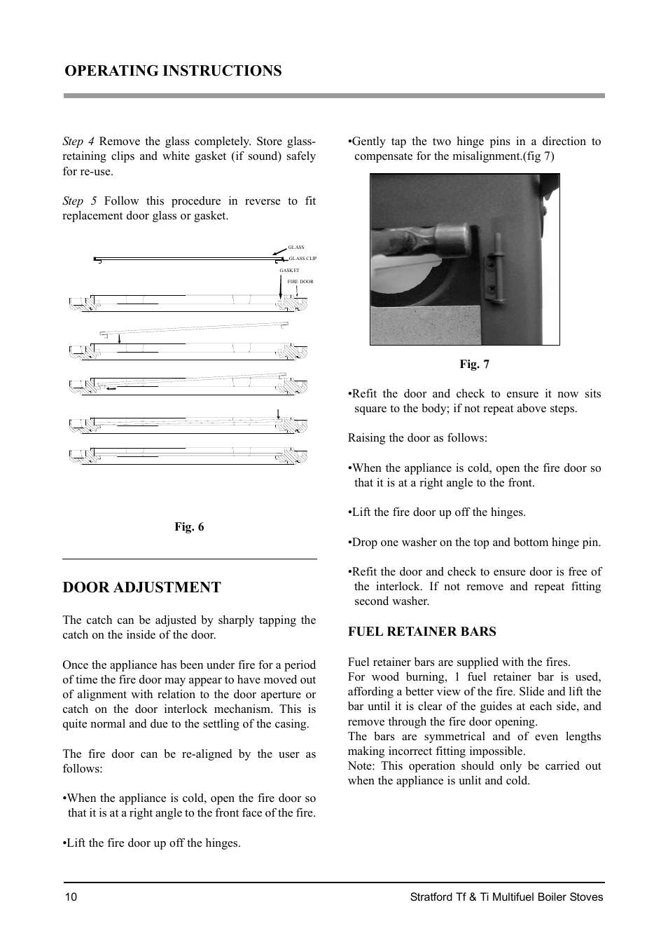 Operating instructions, Door adjustment | Aarrow Fires Stratford Ti User Manual | Page 10 / 36