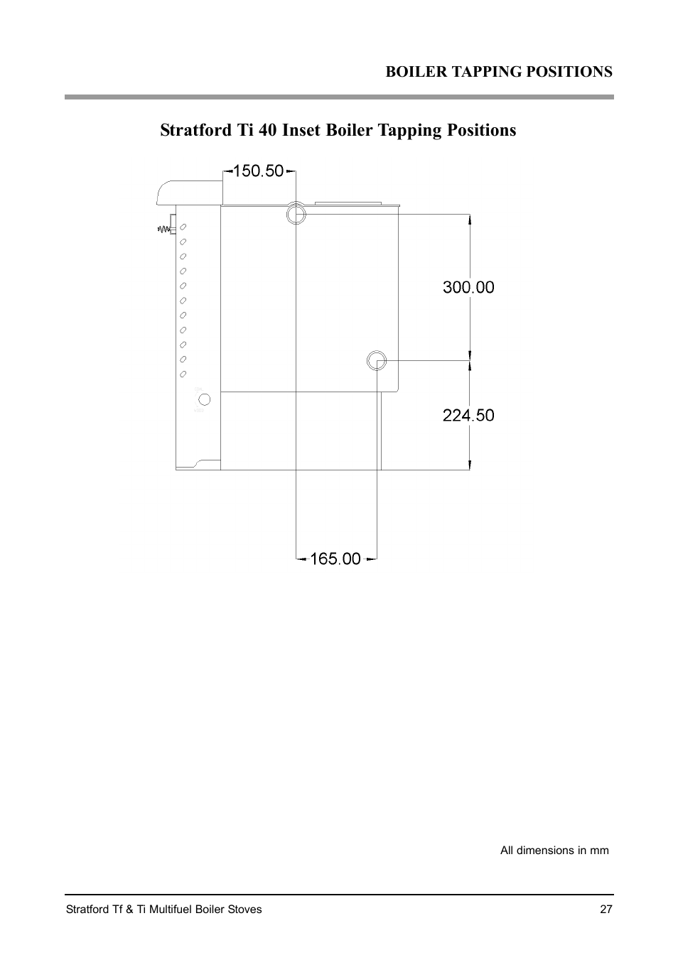 Stratford ti 40 inset boiler tapping positions | Aarrow Fires Stratford Ti User Manual | Page 27 / 36