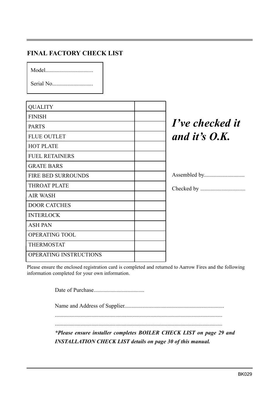I’ve checked it and it’s o.k | Aarrow Fires Stratford Ti User Manual | Page 36 / 36