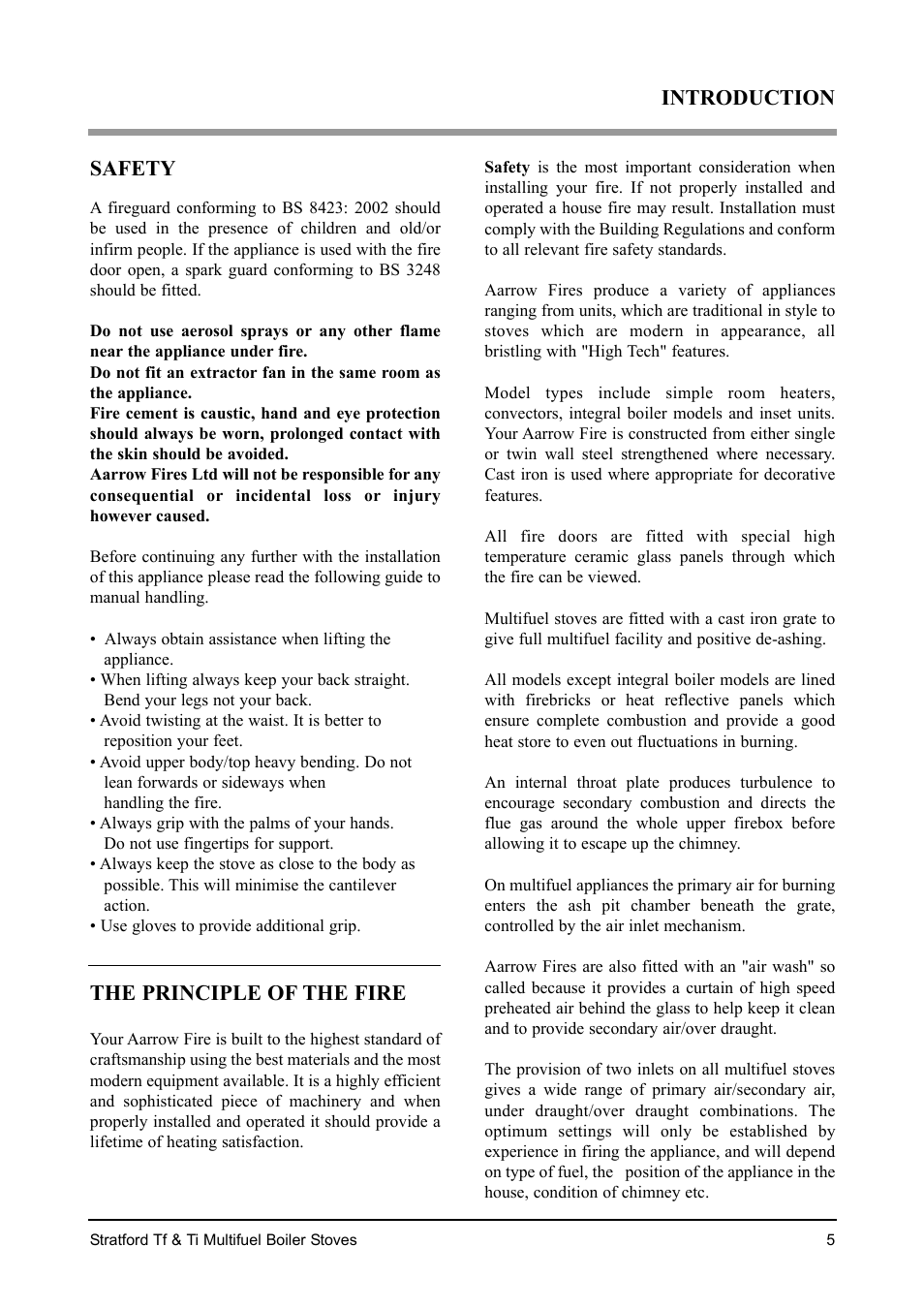 Introduction safety, The principle of the fire | Aarrow Fires Stratford Ti User Manual | Page 5 / 36