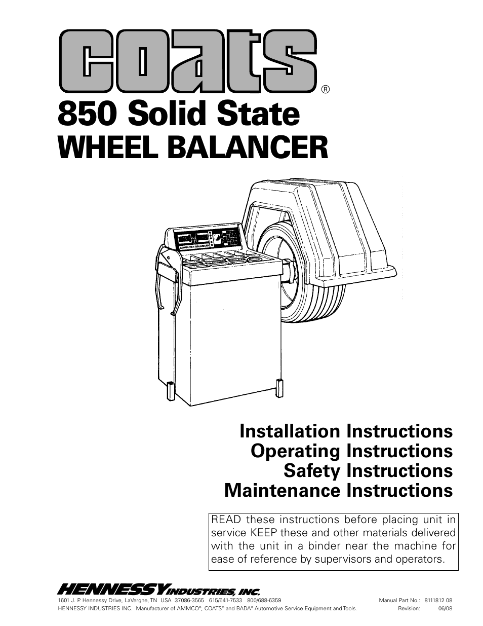 COATS 850 Solid State Wheel Balancer User Manual | 20 pages