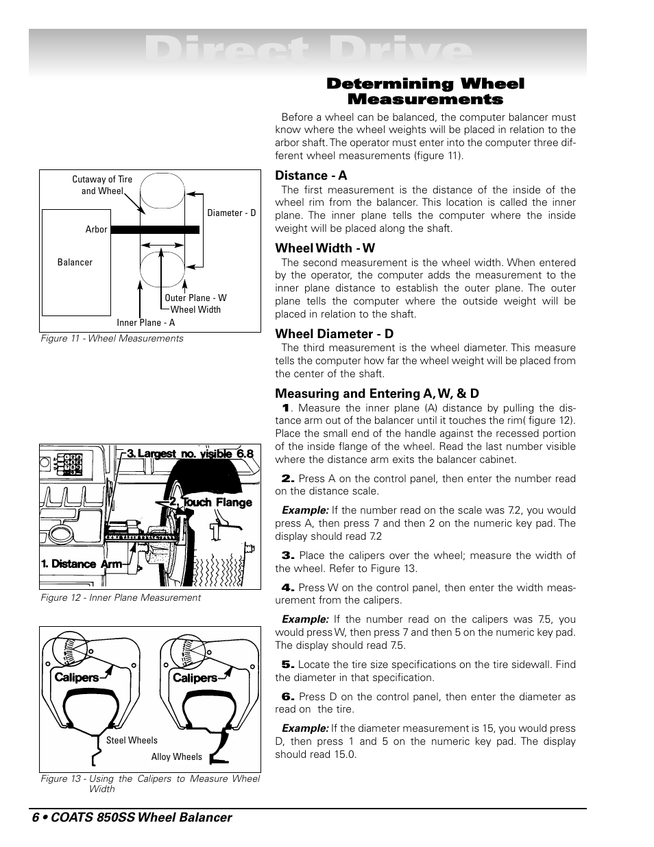 Direct drive, Determining wheel measurements | COATS 850 Solid State Wheel Balancer User Manual | Page 12 / 20