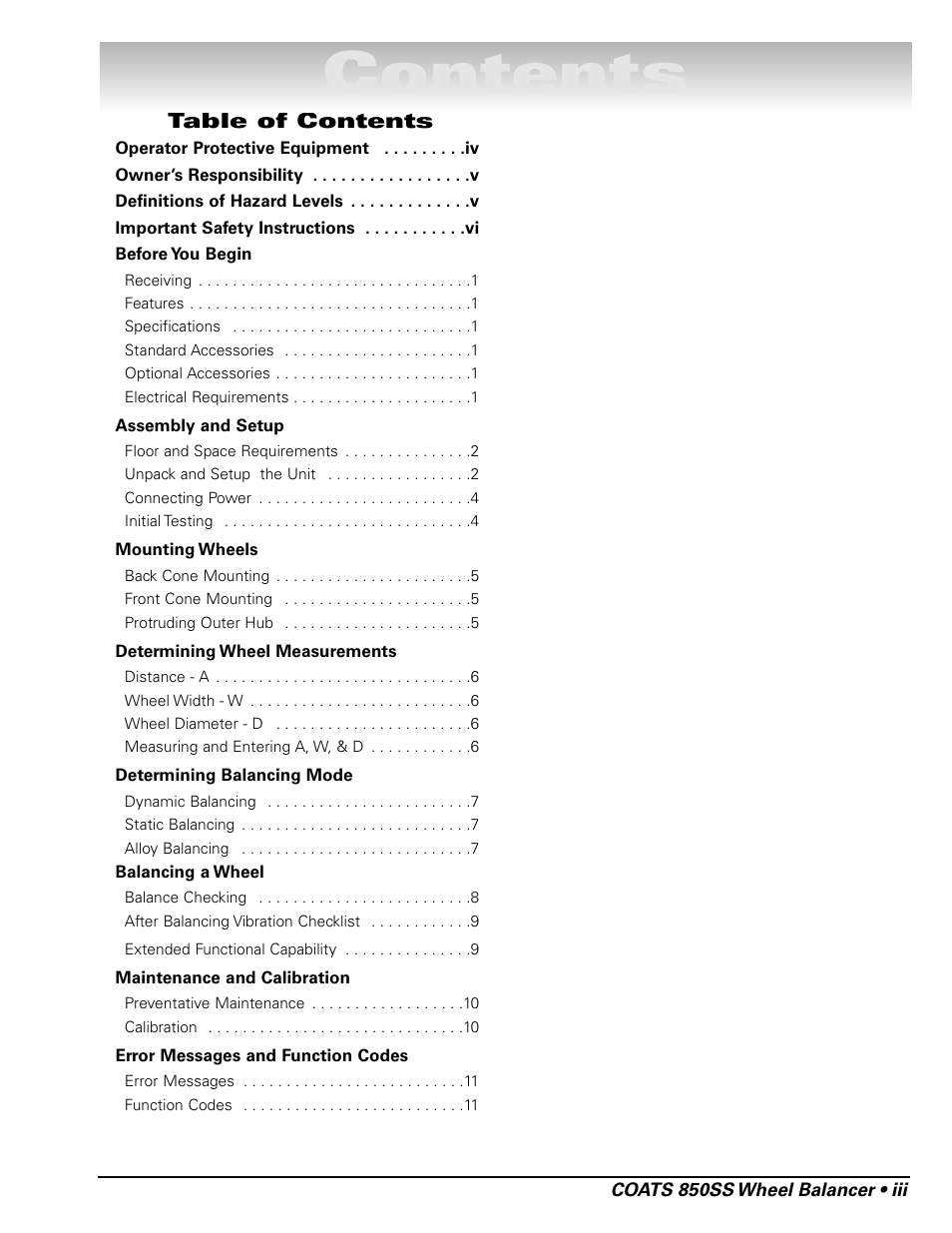 COATS 850 Solid State Wheel Balancer User Manual | Page 3 / 20