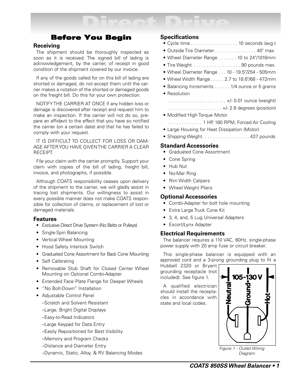 Direct drive, Before you begin | COATS 850 Solid State Wheel Balancer User Manual | Page 7 / 20