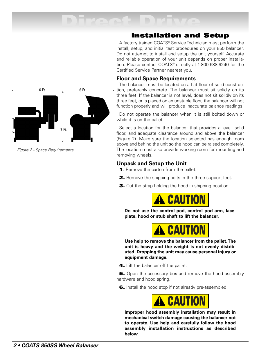 Direct drive, Caution | COATS 850 Solid State Wheel Balancer User Manual | Page 8 / 20