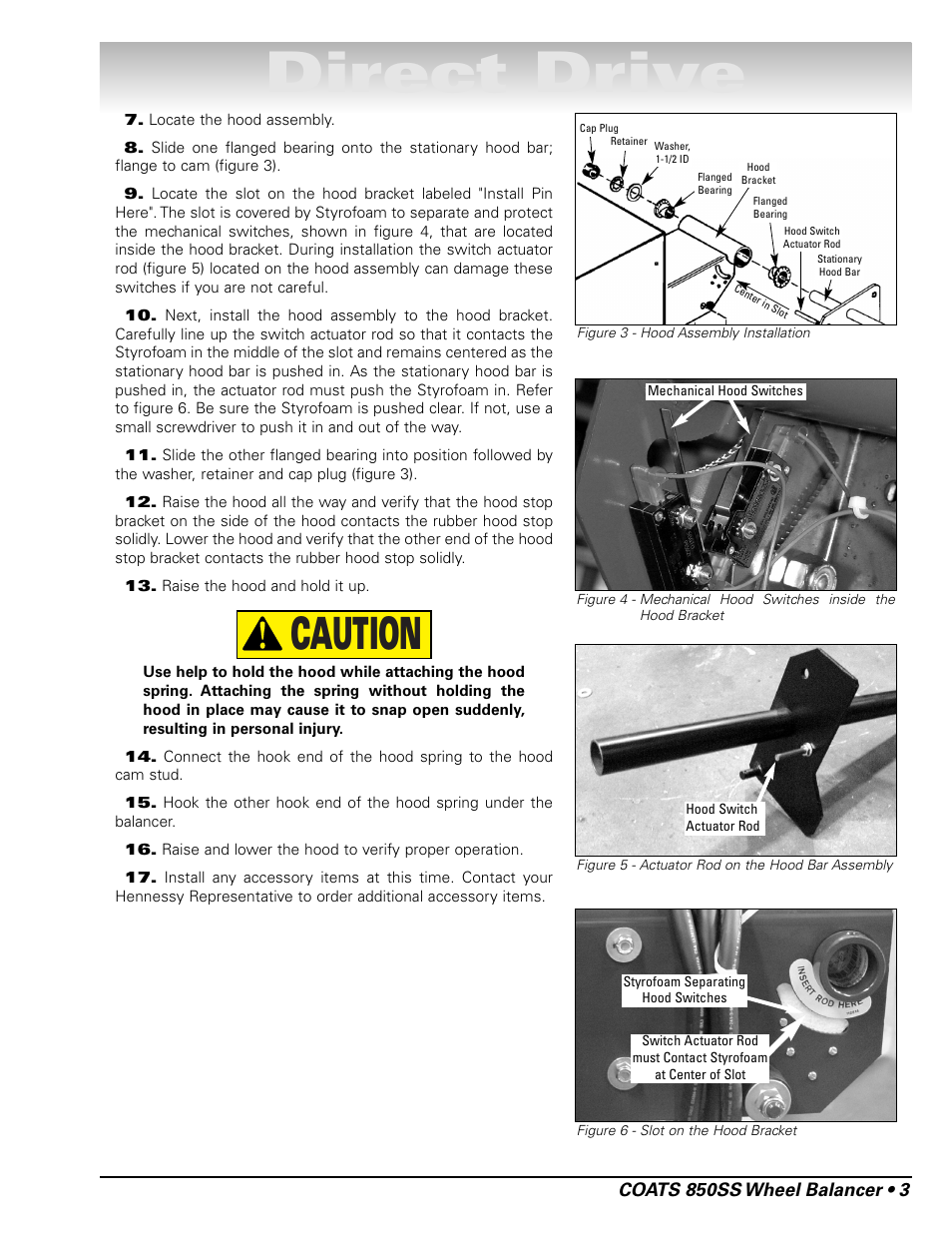 Direct drive, Caution, Coats 850ss wheel balancer • 3 | COATS 850 Solid State Wheel Balancer User Manual | Page 9 / 20