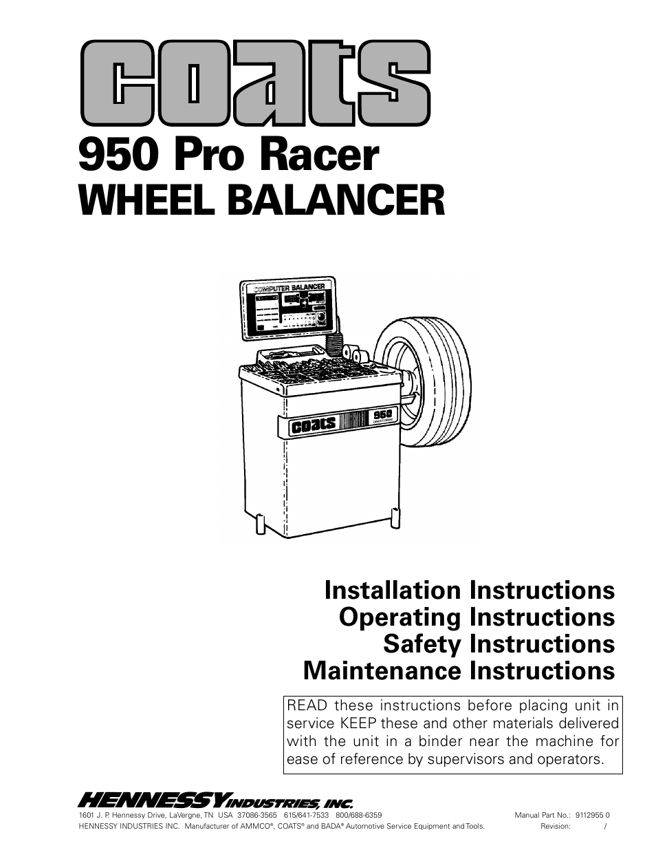 COATS 950 Pro Racer Wheel Balancer User Manual | 20 pages