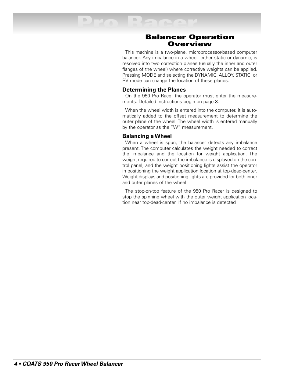 Pro racer | COATS 950 Pro Racer Wheel Balancer User Manual | Page 10 / 20