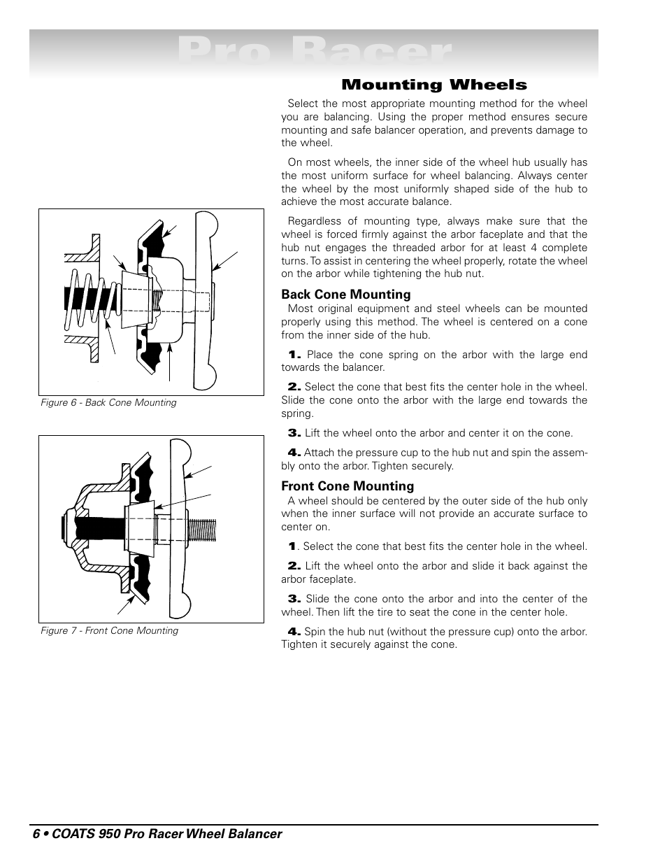 Pro racer, Mounting wheels | COATS 950 Pro Racer Wheel Balancer User Manual | Page 12 / 20