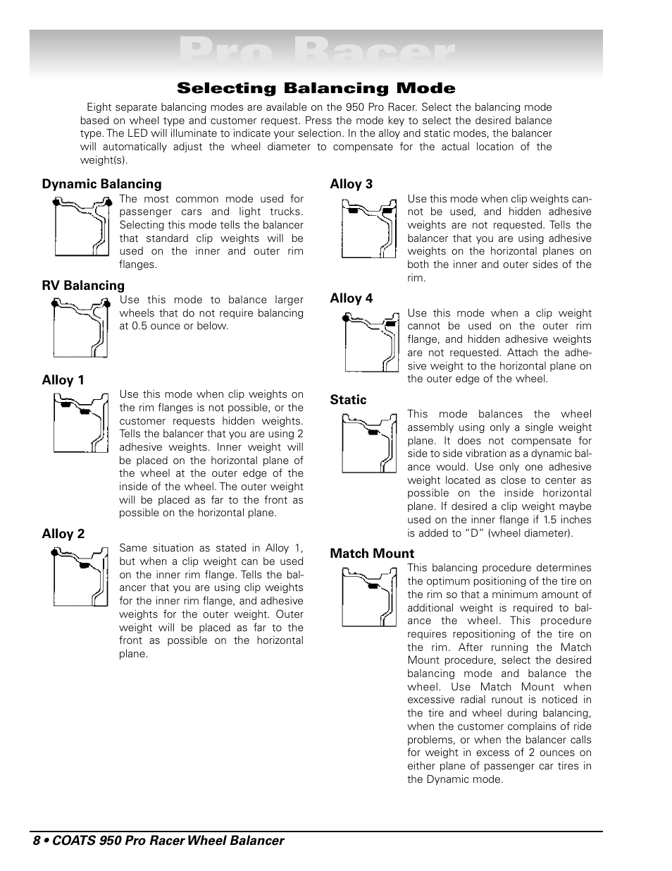 Pro racer | COATS 950 Pro Racer Wheel Balancer User Manual | Page 14 / 20