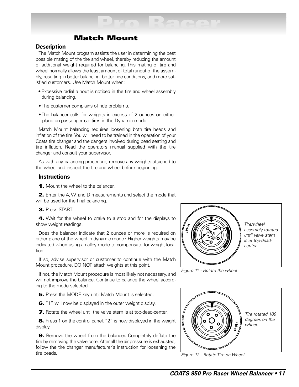 Pro racer, Match mount | COATS 950 Pro Racer Wheel Balancer User Manual | Page 17 / 20