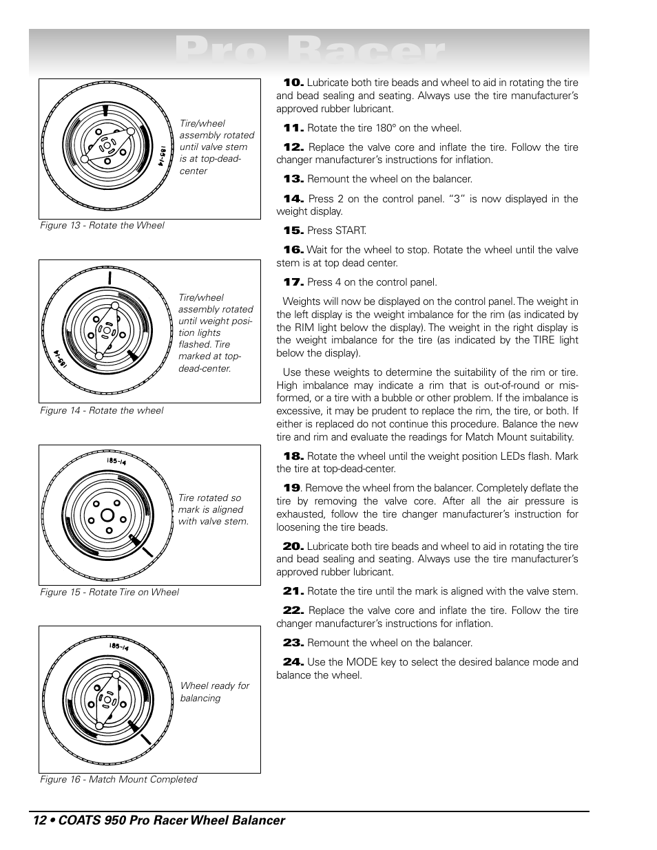 Pro racer | COATS 950 Pro Racer Wheel Balancer User Manual | Page 18 / 20