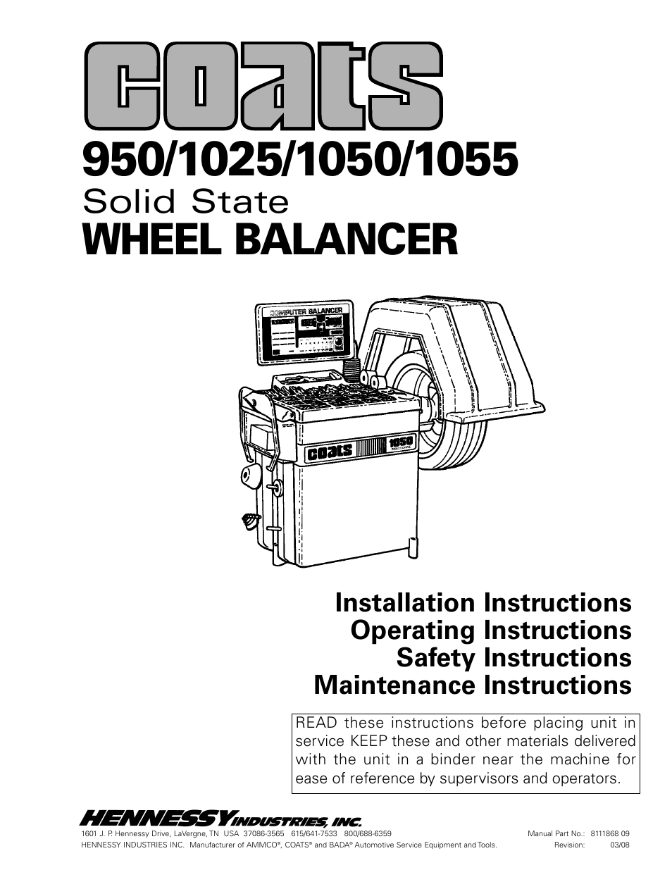 COATS 1055 Balancer User Manual | 24 pages