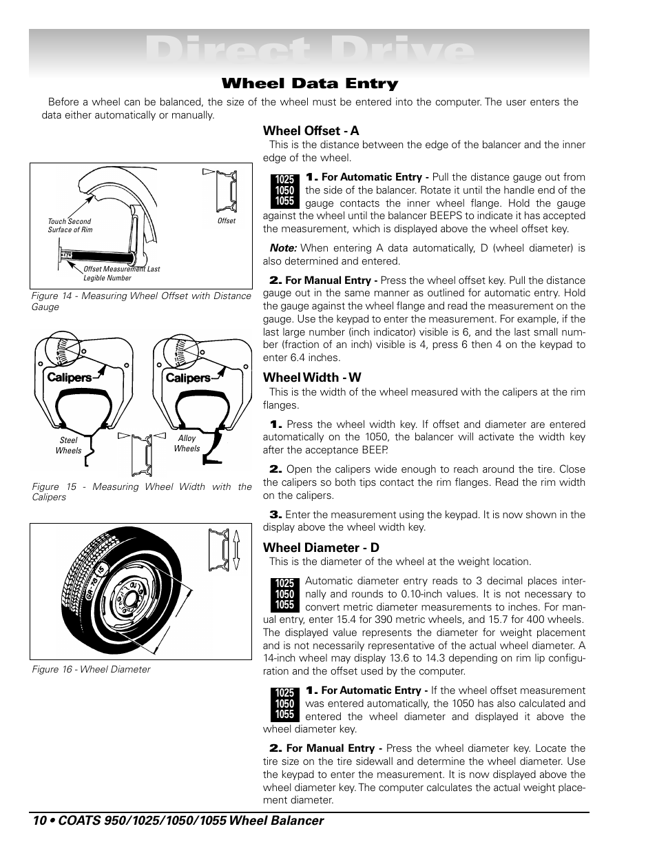 Direct drive, Wheel data entry | COATS 1055 Balancer User Manual | Page 16 / 24