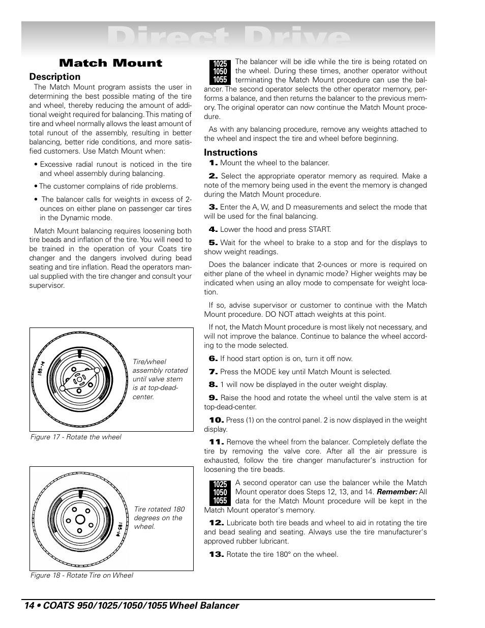 Direct drive, Match mount | COATS 1055 Balancer User Manual | Page 20 / 24