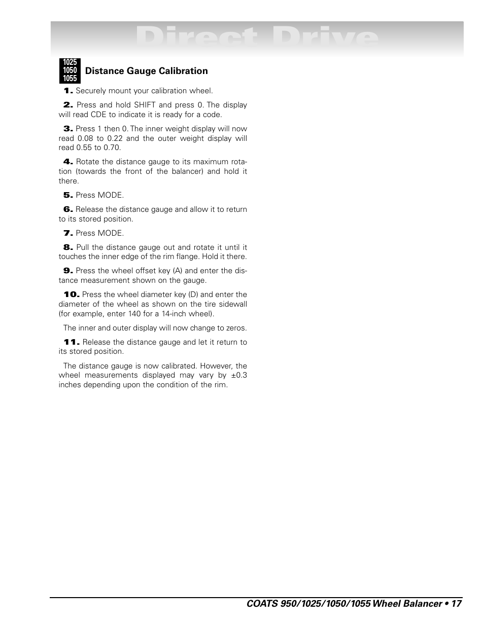 Direct drive | COATS 1055 Balancer User Manual | Page 23 / 24