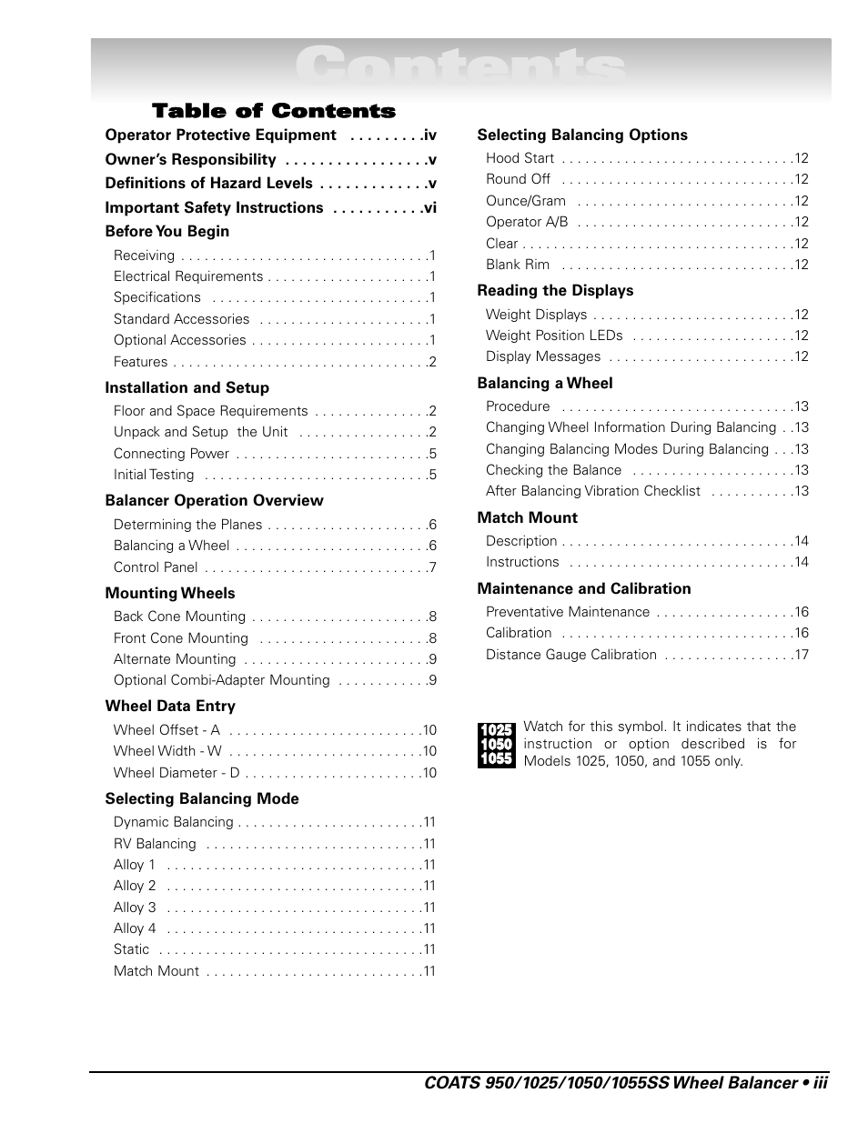 COATS 1055 Balancer User Manual | Page 3 / 24