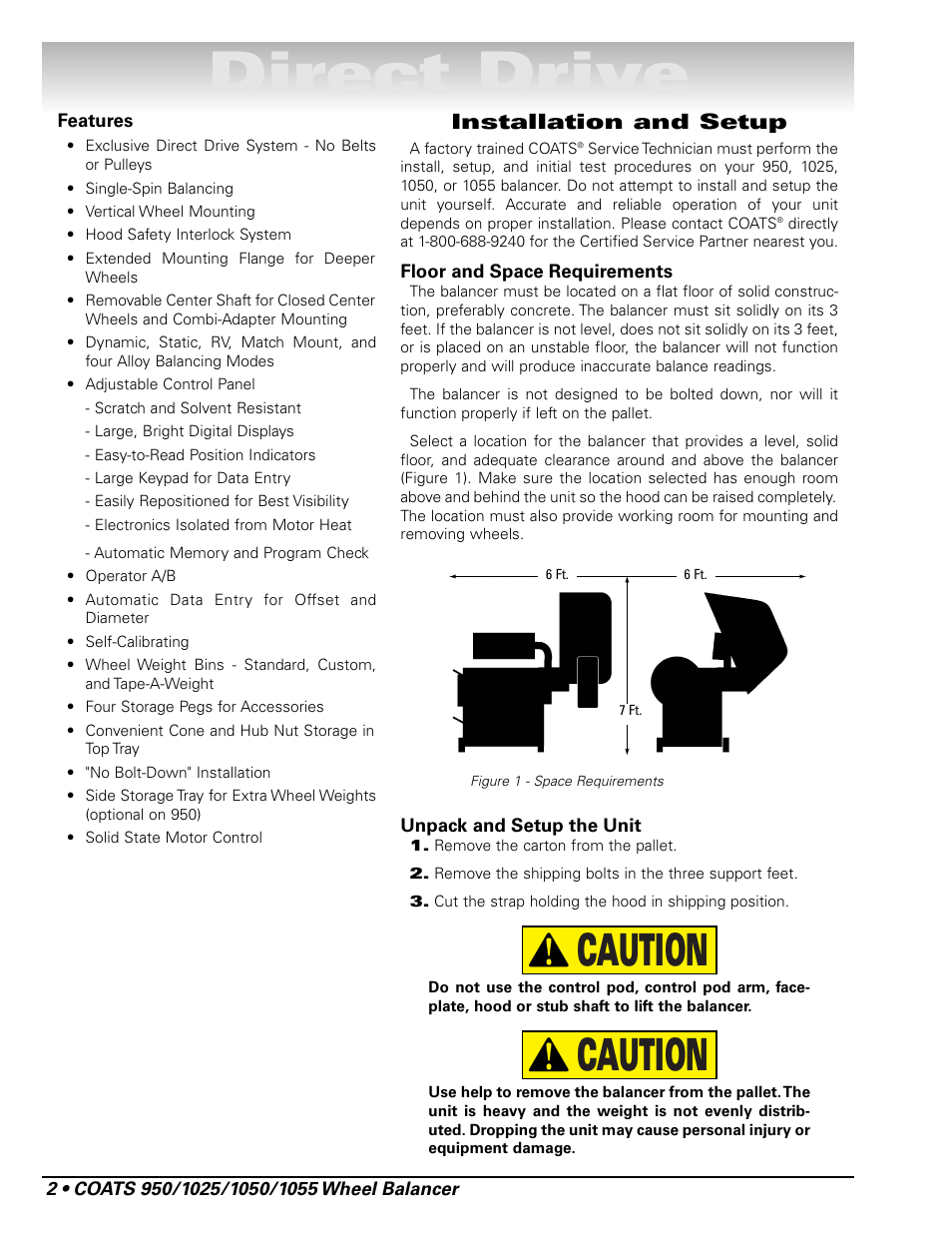 Direct drive, Caution, Installation and setup | COATS 1055 Balancer User Manual | Page 8 / 24