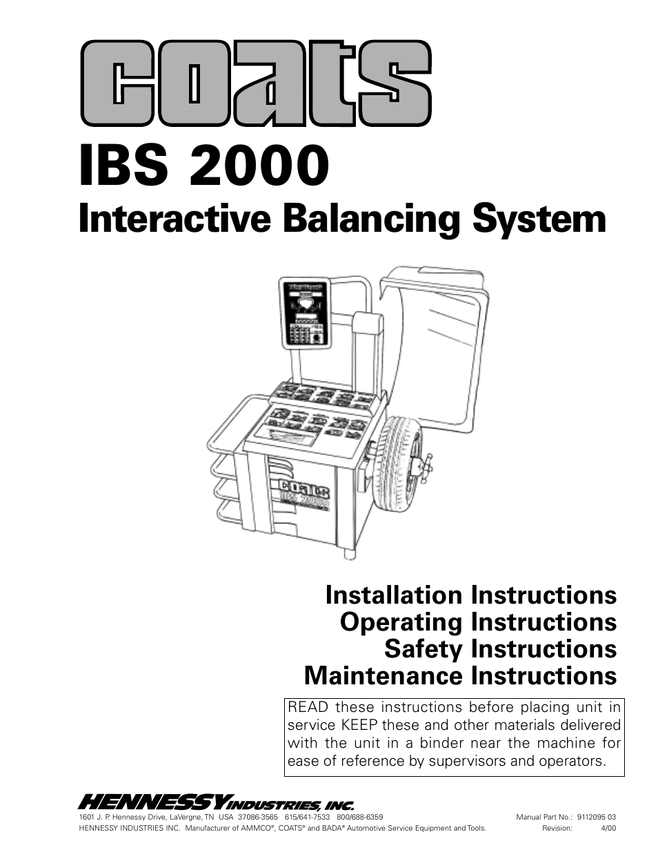 COATS IBS 2000 Wheel Balancer User Manual | 24 pages