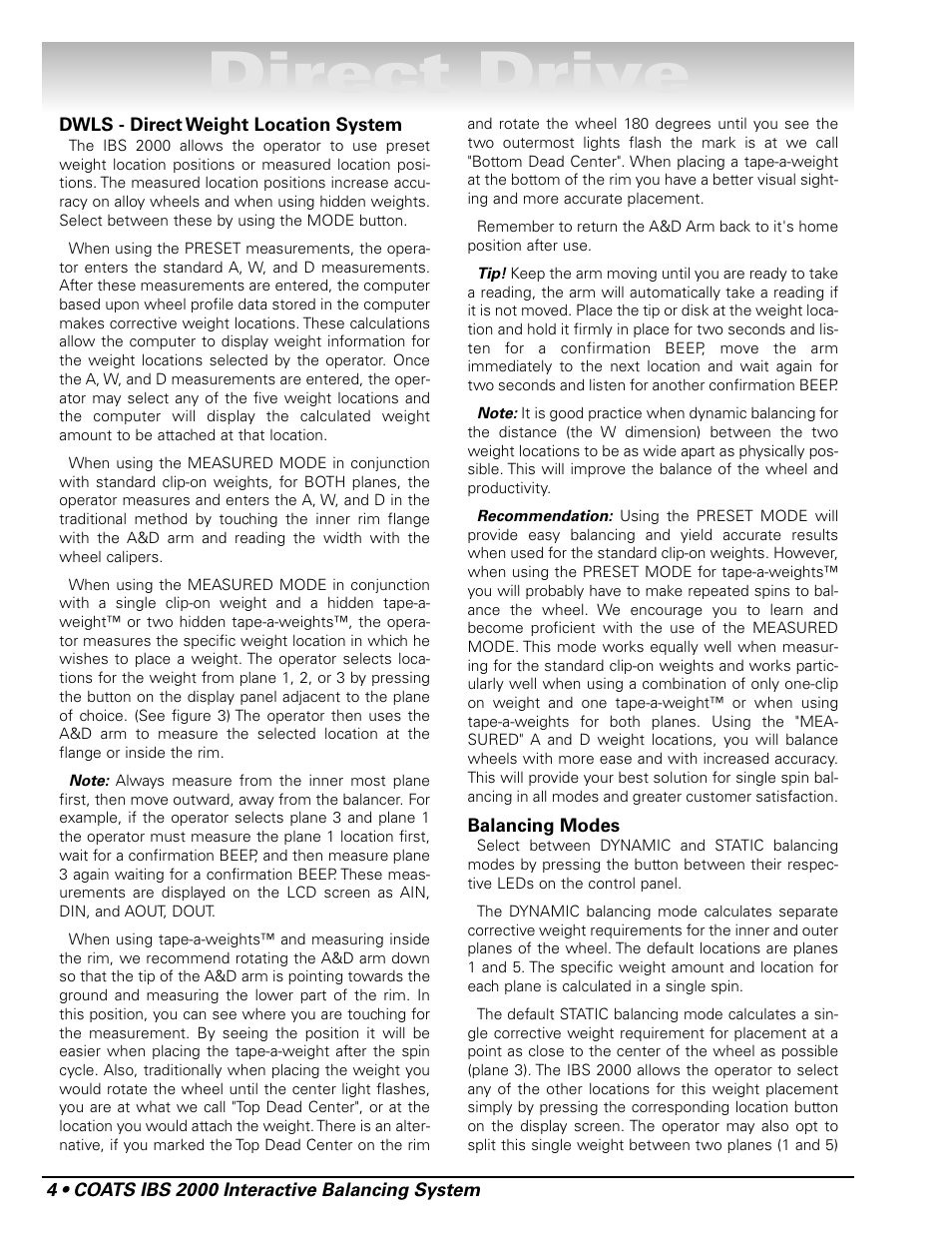 Direct drive | COATS IBS 2000 Wheel Balancer User Manual | Page 10 / 24