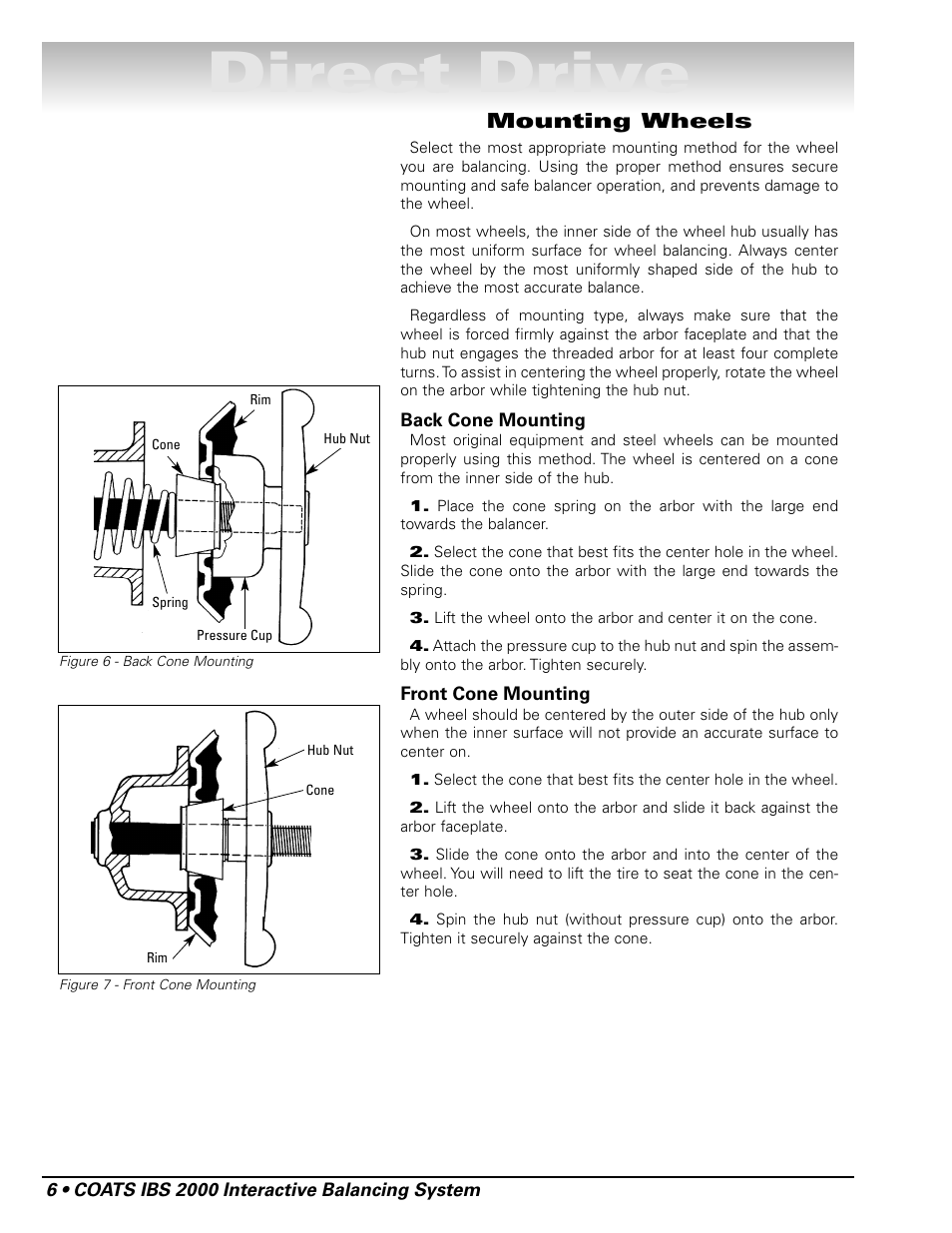 Direct drive, Mounting wheels | COATS IBS 2000 Wheel Balancer User Manual | Page 12 / 24