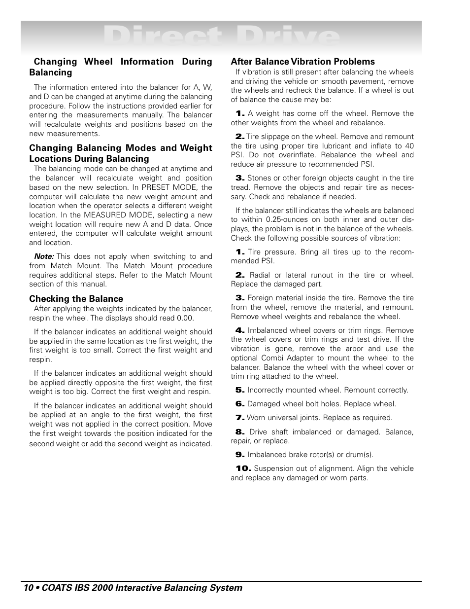 Direct drive | COATS IBS 2000 Wheel Balancer User Manual | Page 16 / 24