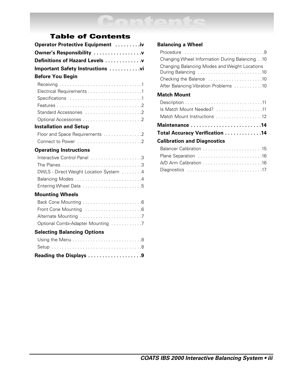 COATS IBS 2000 Wheel Balancer User Manual | Page 3 / 24