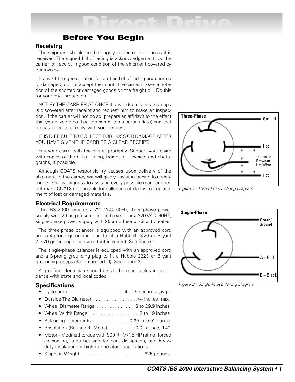 Direct drive, Before you begin | COATS IBS 2000 Wheel Balancer User Manual | Page 7 / 24